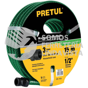 25017 MAN-15X1/2PR MANGUERA 1/2" REFORZADA 3 CAPAS 15M CONEXIONES PLAST PRETUL