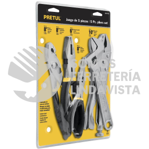 22971 JGO-PIN5 JUEGO DE 4 PINZAS Y 1 LLAVE AJUSTABLE MANGO DE VINIL PRETUL