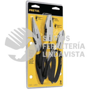 23975 JGO-PIN-3B JUEGO DE 2 PINZAS DE 8" Y 1 DE 6" MANGO DE VINIL PRETUL