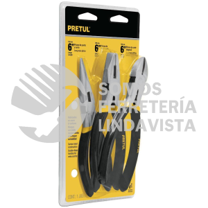 22975 JGO-PIN3 JUEGO DE 3 PINZAS DE 6" MANGO DE VINIL PRETUL