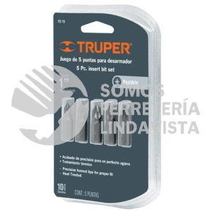 17798 PUDE-2001 JUEGO DE 5 PUNTAS POZIDRIV COMBINADAS LARGO 1" TRUPER