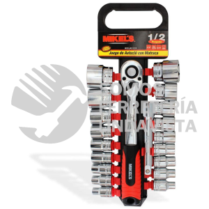 JAC-1219 JUEGO DE DADOS CON MATRACA 1/2" CON 20 PIEZAS MIKELS