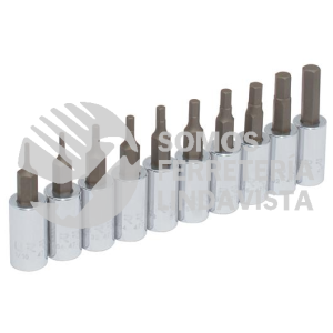 4770-10 JUEGO DE DADOS CON PUNTA HEXAGONAL CUADRO DE 1/4", EN PULGADAS EN RIEL, 10 PIEZAS URREA
