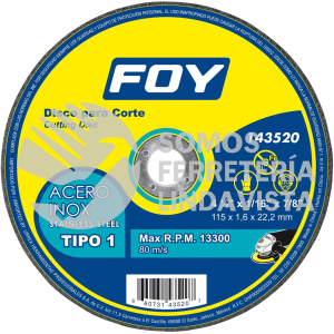 143520 DISCO ABRASIVO TIPO 1 PARA METAL 4-1/2" X 1.6 MM FOY