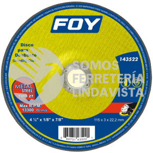 143522 DISCO ABRASIVO TIPO 27 PARA METAL 4-1/2" X 3 MM FOY