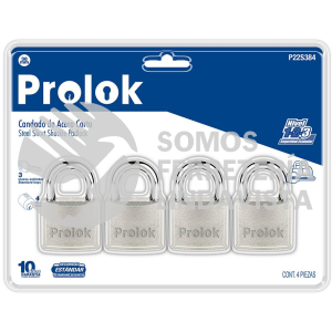 P22S384 JUEGO DE 4 CANDADOS DE ACERO CORTOS 38 MM, LLAVE ESTANDAR PROLOK