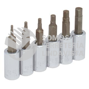 4770-6 JUEGO DE DADOS CON PUNTA HEXAGONAL CUADRO DE 1/4", METRICOS EN RIEL, 6 PIEZAS URREA