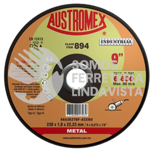 894 DISCO CORTE METAL INDUSTRIAL TIPO 41 GRANO 30 (9"X5/64"X7/8") AUSTROMEX