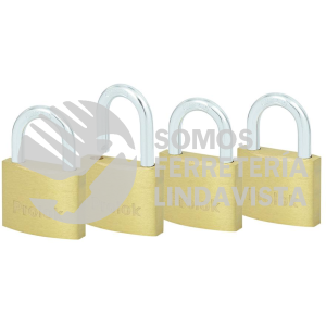 12CAP JUEGO DE 4 CANDADOS DE LATON CORTOS 40 MM, LLAVE ESTANDAR PROLOK