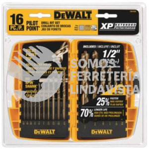 DW1956 SET 16 BROCAS HSS PUNTA PILOTO RECUBRIMIENTO OLD FERROUS DEWALT