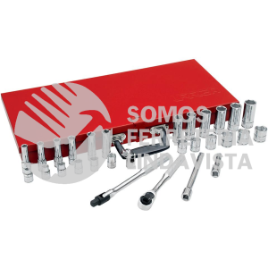 52220 JUEGO DE DADOS Y ACCESORIOS CUADRO DE 3/8" METRICO, 30 PIEZAS URREA