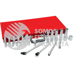 52222 JUEGO DE DADOS Y ACCESORIOS CUADRO DE 3/8" METRICO, 30 PIEZAS URREA