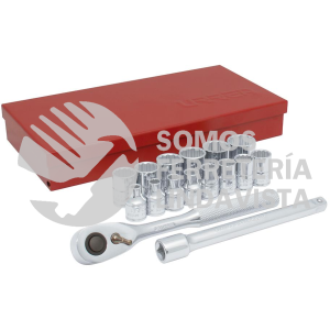 52218 JUEGO DE DADOS Y ACCESORIOS CUADRO DE 3/8" METRICO, 17 PIEZAS URREA