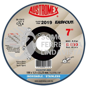 2019 DISCO PARA CORTE DE METAL EASY-CUT TIPO 41 GRANO 46 (7"X1/16"X7/8") AUSTROMEX