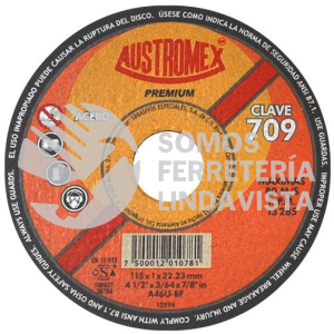 709 DISCO PARA CORTE DE METAL PREMIUM TIPO 41 GRANO 46 (4-1/2"X3/64"X7/8") AUSTROMEX