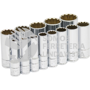 52112 JUEGO DE DADOS LARGOS CUADRO DE 3/8", 12 PUNTAS EN PULGADAS EN RIEL, 13 PIEZAS URREA
