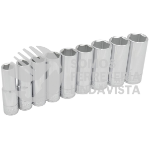 54118 JUEGO DE DADOS LARGOS CUADRO DE 1/2", 6 PUNTAS, EN PULGADAS, EN RIEL, 9 PIEZAS URREA