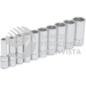 52111 JUEGO DE DADOS LARGOS CUADRO DE 3/8", EN PULGADAS 6 PUNTAS EN RIEL, 10 PIEZAS URREA