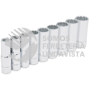 54117 JUEGO DE DADOS LARGOS CUADRO DE 1/2", 12 PUNTAS, EN PULGADAS, EN RIEL, 9 PIEZAS URREA