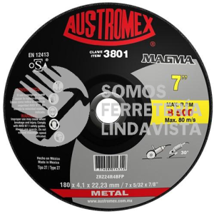3801 DISCO CON CENTRO DEPRIMIDO PARA DESBASTE DE METAL MAGMA TIPO 27 GRANO 24 (7"X5/32"X7/8") AUSTROMEX