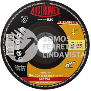 520 DISCO CON CENTRO DEPRIMIDO PARA CORTE DE METAL KREATOR TIPO 42 GRANO 24 (4"X1/8"X5/8") AUSTROMEX