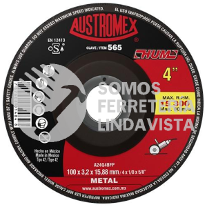 565 DISCO CON CENTRO DEPRIMIDO PARA CORTE DE METAL HUM TIPO 42 GRANO 24 (4"X1/8"X5/8") AUSTROMEX