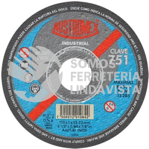 751 DISCO SUPER PRECISO PARA CORTE DE ACERO INOXIDABLE TIPO 41 GRANO 46 (4-1/2"X3/64"X7/8") AUSTROMEX