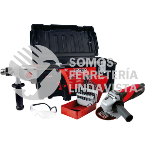JPU02 JUEGO DE ROTOMARTILLO Y ESMERILADORA ANGULAR CON ACCESORIOS, 24 PIEZAS CON CAJA PLASTICA URREA