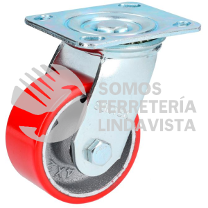 RP10G RODAJA DE FIERRO CON POLIURETANO ROJO GIRATORIA 4" SURTEK