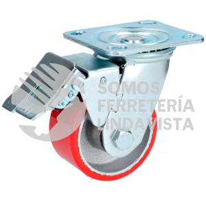 RP10B RODAJA DE FIERRO CON POLIURETANO ROJO GIRATORIA CON FRENO 4" SURTEK