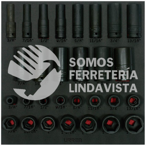 CH218 JUEGO DE DADOS DE IMPACTO CORTOS Y LARGOS EN PULGADAS CUADRO DE 1/2", 29 PIEZAS URREA