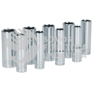 S12M JUEGO DE 9 DADOS LARGOS METRICOS CUADRO DE 3/8", 6 PUNTAS, EN RIEL SURTEK