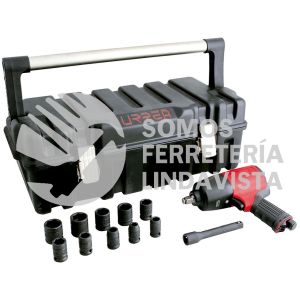 UPC731K JUEGO DE PISTOLA DE IMPACTO NEUMATICA CUADRO DE 1/2" Y ACCESORIOS EN PULGADAS, 13 PIEZAS URREA