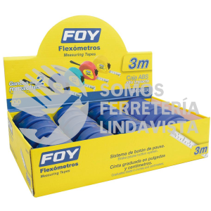 142129 FLEXOMETROS CON CARCASA DE PLASTICO AZUL EN DISPLAY 3 M X 1/2", 24 PIEZAS FOY