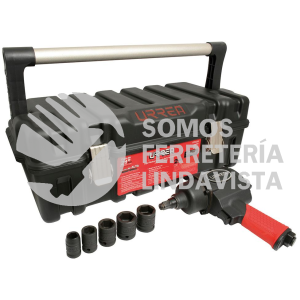UP731AKM JUEGO DE PISTOLA DE IMPACTO NEUMATICA CUADRO DE 1/2" Y ACCESORIOS METRICOS,7 PIEZAS URREA
