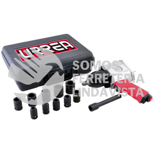 UP734HK JUEGO DE PISTOLA DE IMPACTO NEUMATICA CUADRO DE 1/2" Y ACCESORIOS EN PULGADAS, 13 PIEZAS URREA