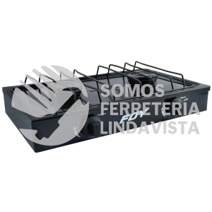 144712 ESTUFA DE GAS 2 QUEMADORES DE ACERO INOXIDABLE COLOR NEGRO FOY