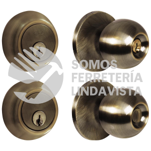 12CB COMBO DE POMO BOLA FUNCION DOBLE, LATON ANTIGUO, LLAVE ESTANDAR, BLISTER LOCK