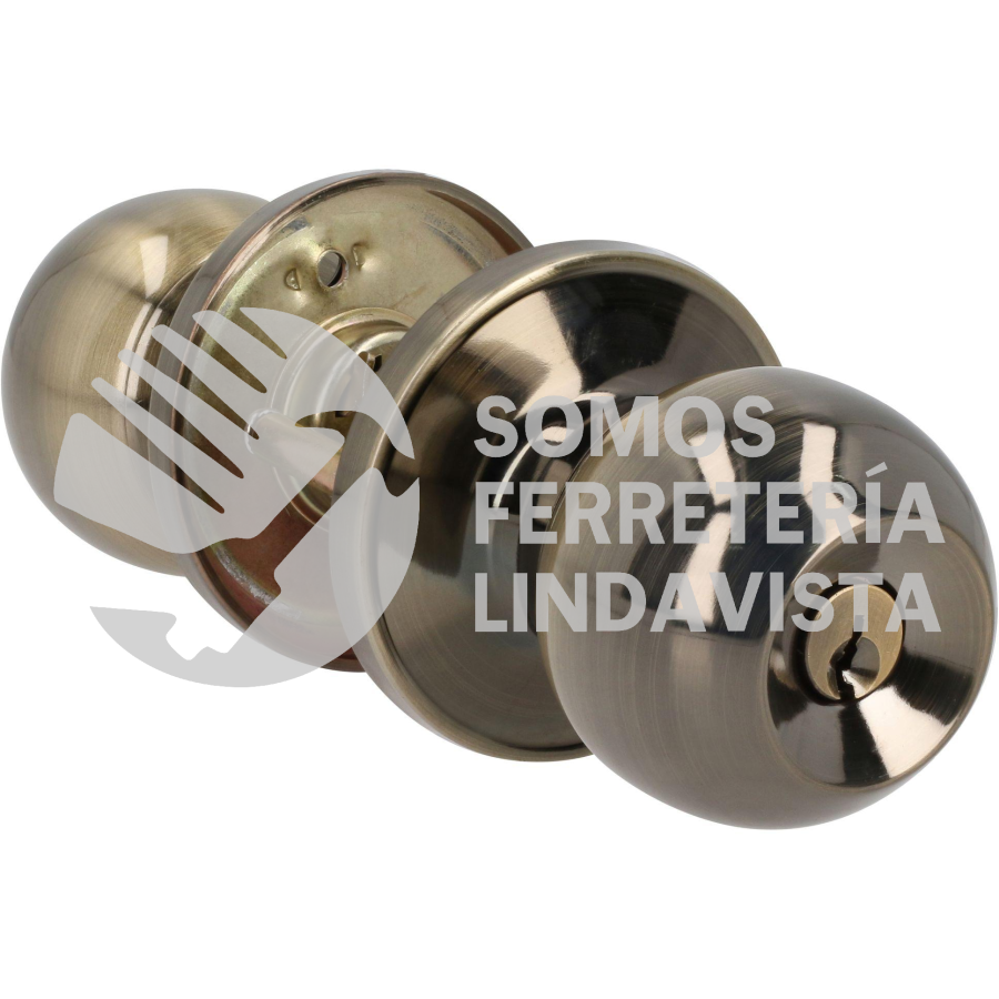 12CB COMBO DE POMO BOLA FUNCION DOBLE, LATON ANTIGUO, LLAVE ESTANDAR, BLISTER LOCK