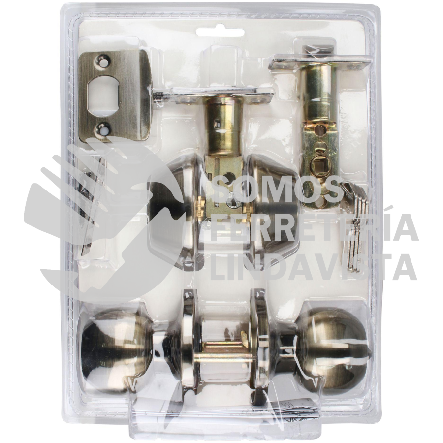 12CB COMBO DE POMO BOLA FUNCION DOBLE, LATON ANTIGUO, LLAVE ESTANDAR, BLISTER LOCK