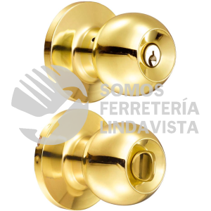 16PO POMO TUBULAR BOLA FUNCION RECAMARA, LATON BRILLANTE, LLAVE ESTANDAR, BLISTER LOCK