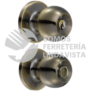 13PO POMO TUBULAR BOLA FUNCION RECAMARA, LATON ANTIGUO, LLAVE ESTANDAR, BLISTER LOCK