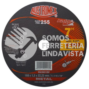 255 DISCO PARA CORTE DE METAL AUSTROMAX TIPO 41 GRANO 36 (7"X1/16"X7/8") AUSTROMEX