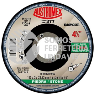 377 DISCO CON CENTRO DEPRIMIDO PARA CORTE DE PIEDRA EASY-CUT TIPO 42 GRANO 24 (4-1/2"X1/8"X7/8") AUSTROMEX