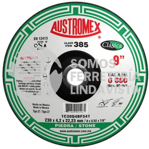 385 DISCO CON CENTRO DEPRIMIDO PARA DESBASTE DE PIEDRA CLASICA TIPO 27 GRANO 30 (9"X5/32"X7/8") AUSTROMEX