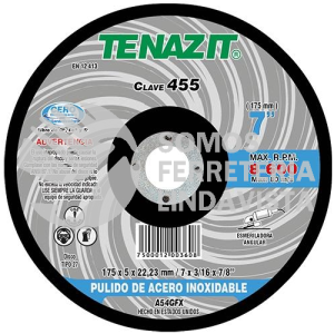 455 DISCO CON CENTRO DEPRIMIDO PARA PULIDO DE ACERO INOXIDABLE TIPO 27 GRANO 54 (7"X3/16"X7/8") TENAZIT
