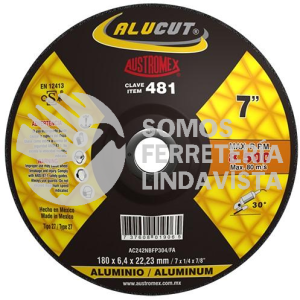481 DISCO CON CENTRO DEPRIMIDO PARA DESBASTE DE ALUMINIO ALUCUT TIPO 27 GRANO 242 (7"X1/4"X7/8") AUSTROMEX