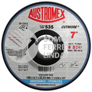 535 DISCO CON CENTRO DEPRIMIDO PARA CORTE DE ACERO INOXIDABLE CUTMORE TIPO 27 GRANO 242 (7"X5/32"X7/8") AUSTROMEX