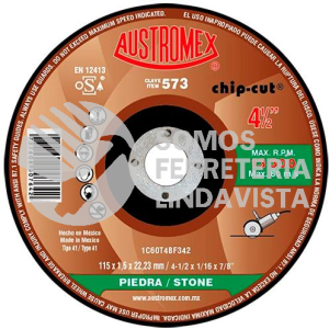 573 DISCO PARA CORTE DE PIEDRA CHIP-CUT TIPO 41 GRANO 60 (4-1/2"X3/64"X7/8") AUSTROMEX