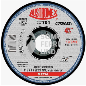 701 DISCO PARA CORTE DE METAL CUTMORE TIPO 41 GRANO 46 (4-1/2"X3/64"X7/8") AUSTROMEX